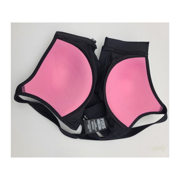 Victoria's Secret Large PINK Ultimate Push-Up Sport Bra Black Zip Front Strappy - Picture 5 of 7